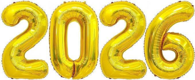 Gold 2026 Balloons, 40 Inch 2026 Number Balloon Foil New Year Balloon Numbers for New Years Eve P... | Amazon (US)