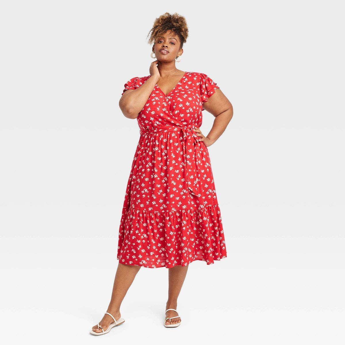 Women's Flutter Short Sleeve Tiered Midi Wrap Dress - Ava & Viv™ | Target
