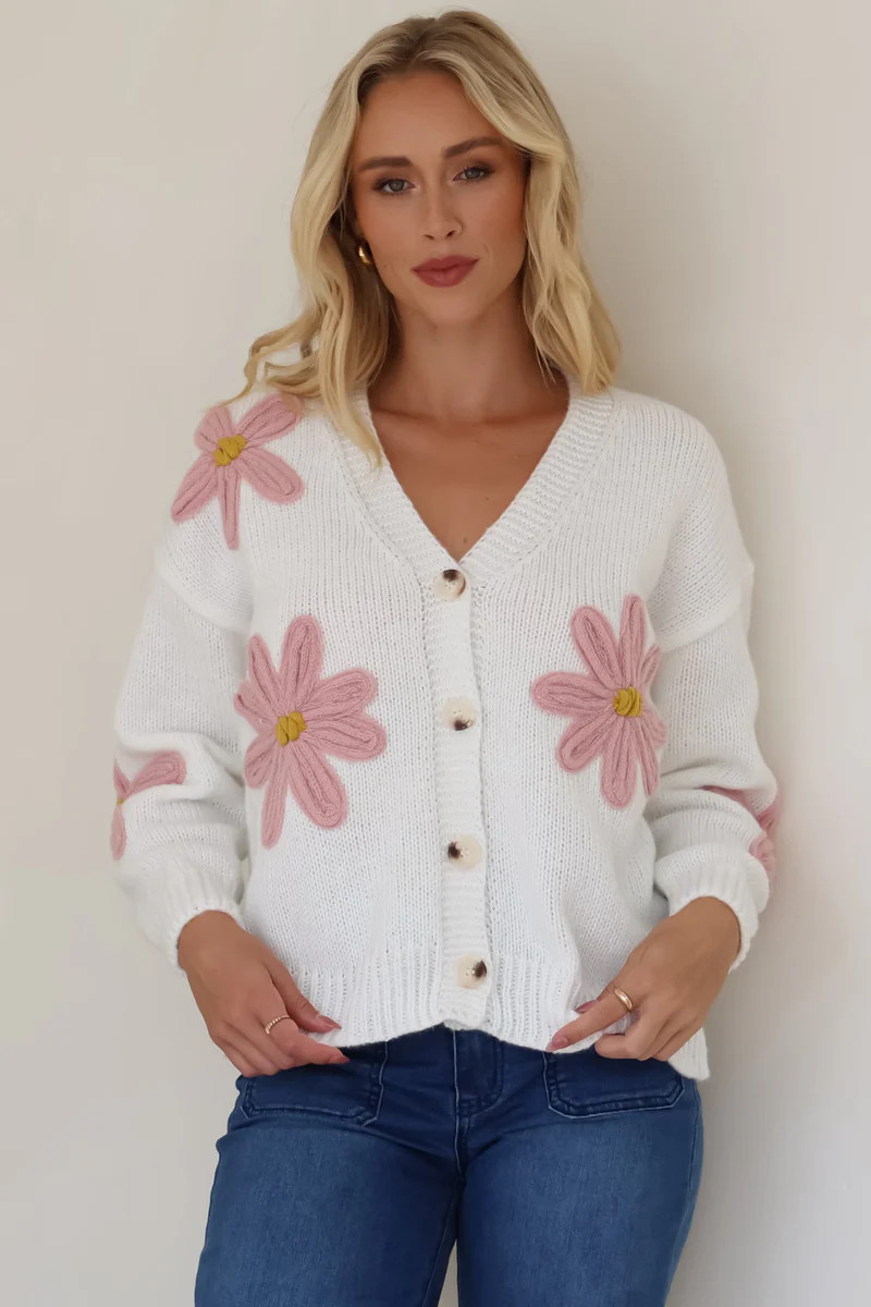 Shop Cozy Knitwear: Daisy Belle Cardigan - White | saltycrush.com | Salty Crush