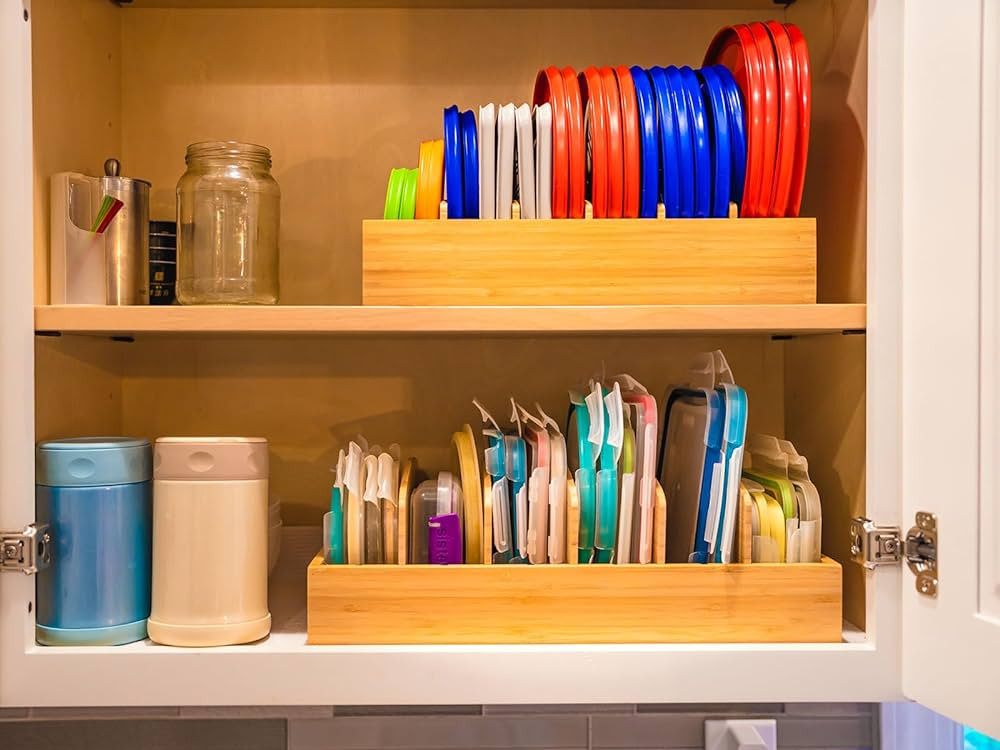 Umilife Kitchen Cabinet Organizer for Food Storage Container Lids, with Adjustable Dividers, Bamb... | Amazon (US)