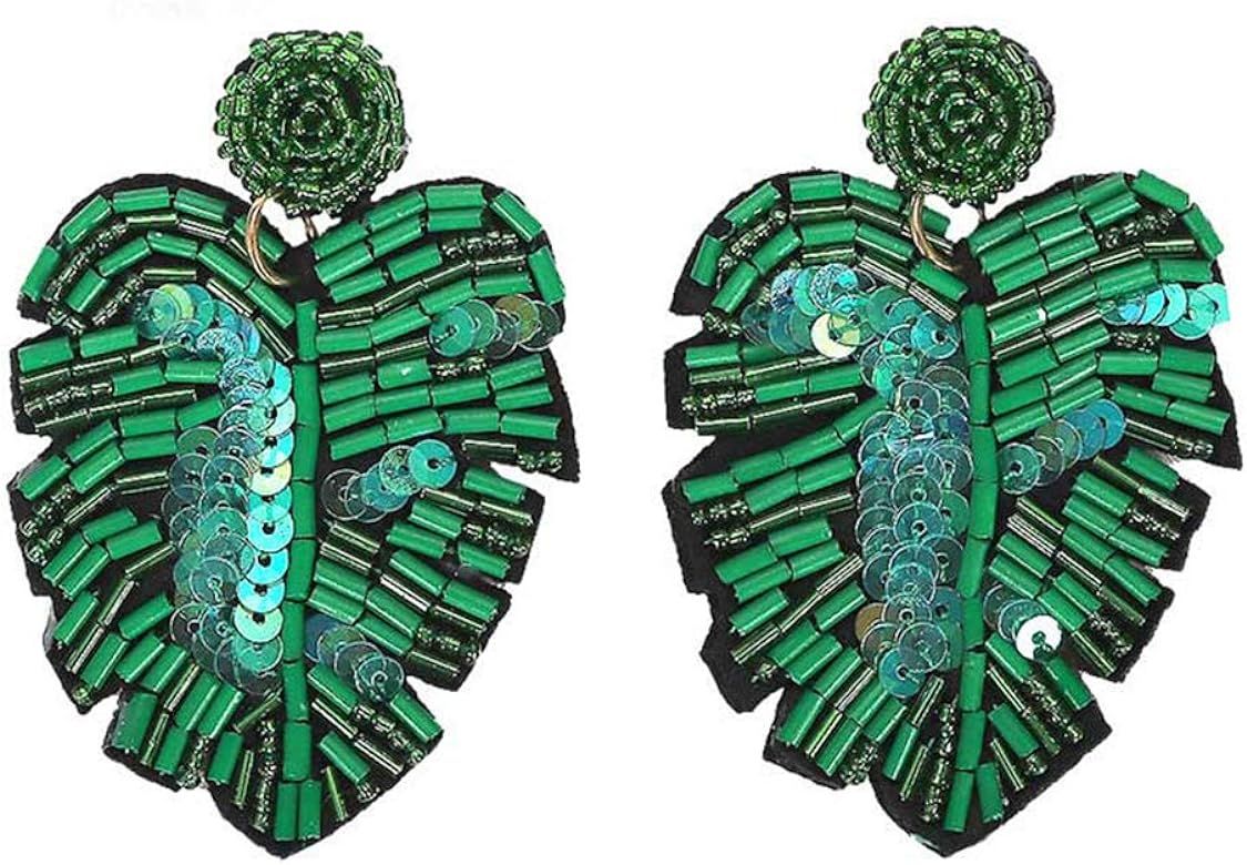 Statement Drop Earrings Bohemian Beaded Leaf Dangle Earrings Gift for Women | Amazon (US)