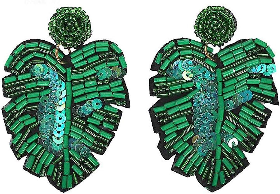 Statement Drop Earrings Bohemian Beaded Leaf Dangle Earrings Gift for Women | Amazon (US)