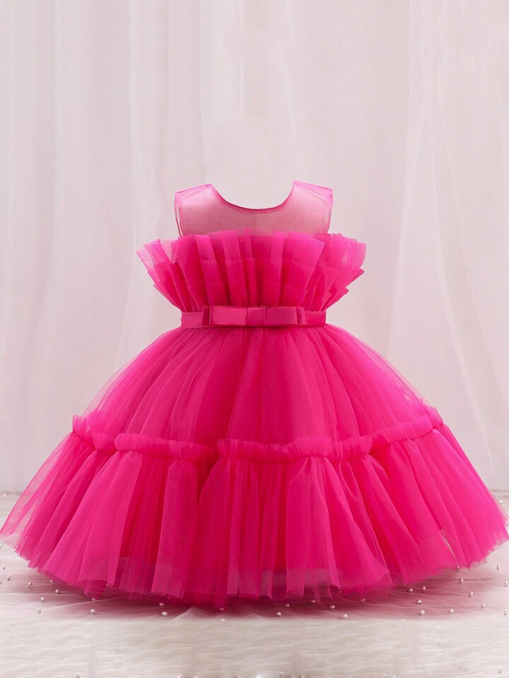 Baby Girl Fashion Sheer Mesh Dress, Suitable For Birthday Party, Evening Gathering, Wedding Cerem... | SHEIN