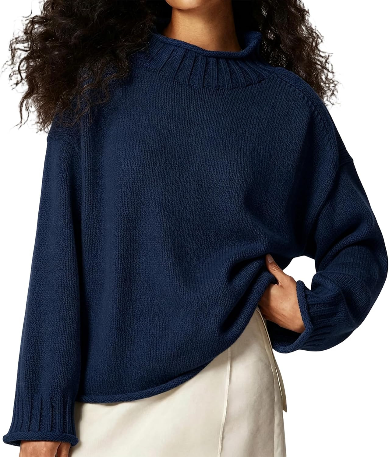 Women's Oversized Roll Neck Sweater Long Sleeve Pullover Fall Casual Tops | Amazon (US)