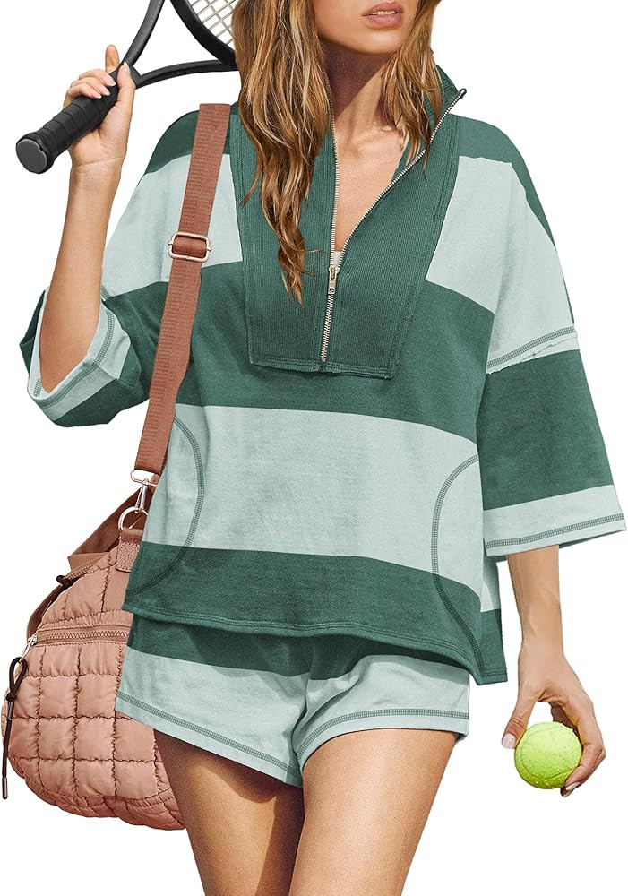 ReachMe Womens 2 Piece Workout Sets Summer Outfits Striped Matching Lounge Set Going Out Top and ... | Amazon (US)