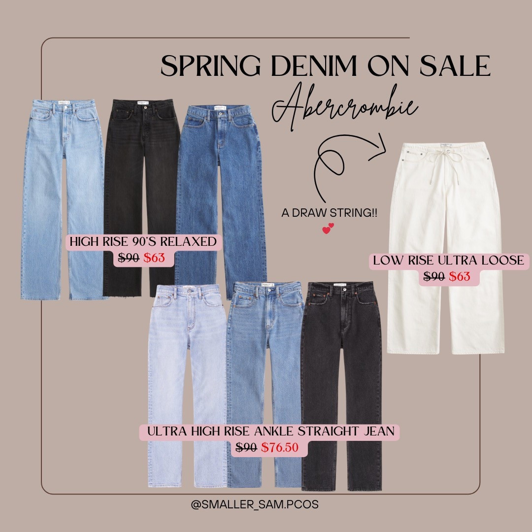 Spring wardrobe refresh starts now! ☀️ Abercrombie jeans are on sale, and you don’t want to miss these must-have styles. Shop my faves before they’re gone! 

#LTKStyleTip #LTKSpringSale #LTKFindsUnder100