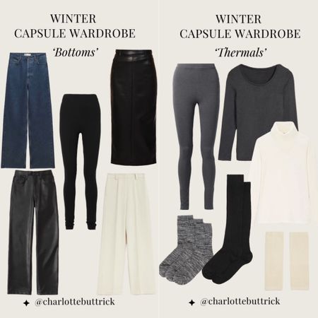 WINTER CAPSULE WARDROBE 2023 | thermals and bottoms including wide leg jeans, leggings, leather maxi skirt and wide leg trousers #capsulewardrobe #winteroutfits #wardrobeessentials #thermals 

#LTKeurope #LTKSeasonal #LTKstyletip