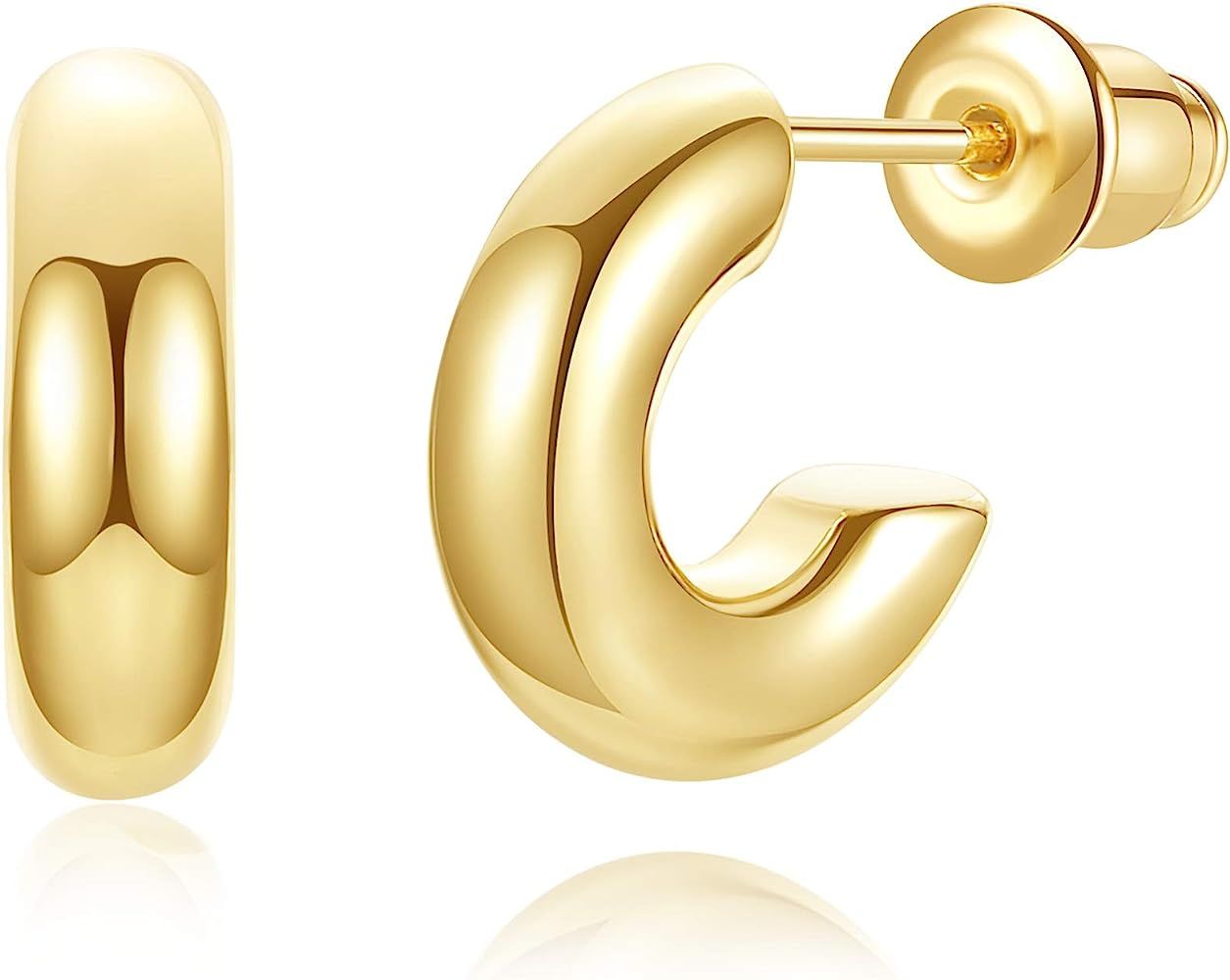 wowshow Chunky Open Hoops Thick Gold Hoop Earrings for Women | Amazon (US)