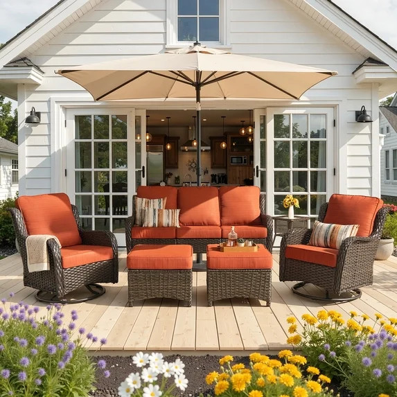 Ovios 6-Piece Patio Furniture Set All-Weather Wicker Outdoor Conversation Set with Sofa Swivel Ch... | Walmart (US)