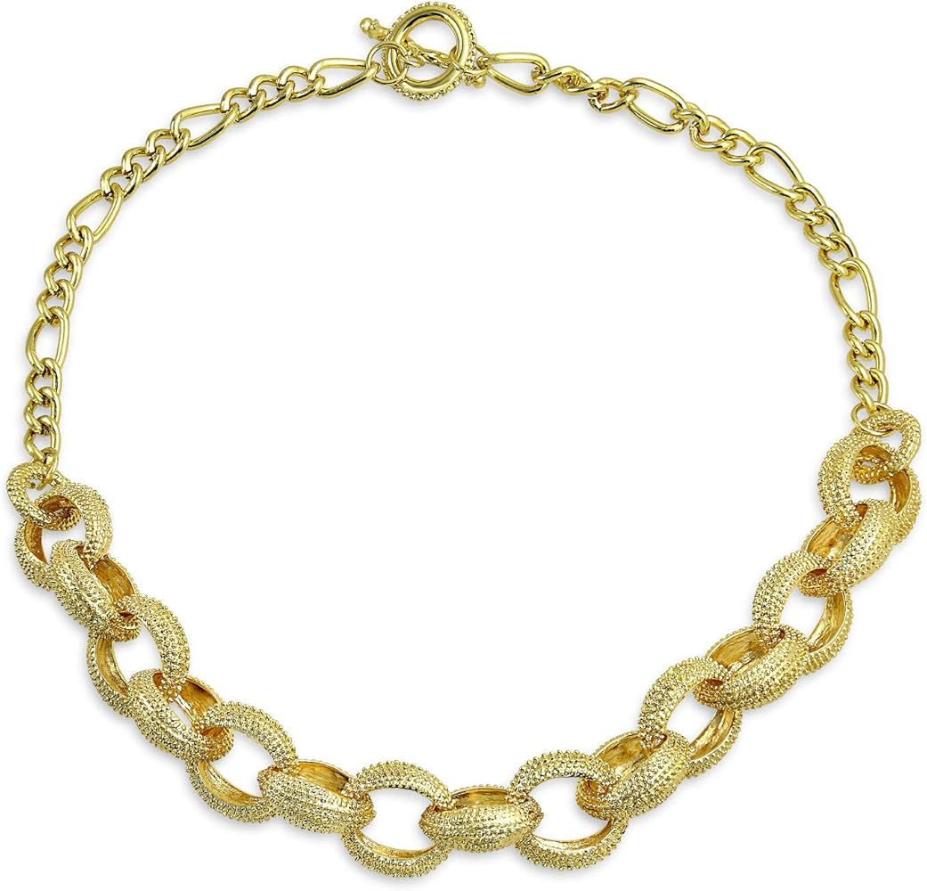 Fashion Statement Chunky Texture Large Oval Interlocking Link Chain Bracelet Choker Necklace For ... | Amazon (US)