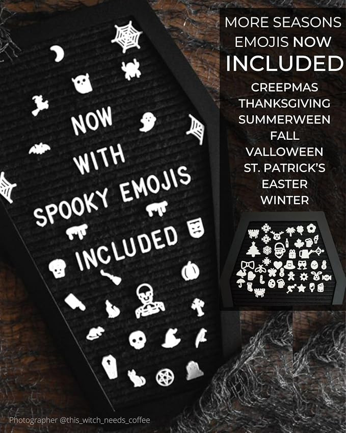 Coffin Letter Board Black With Spooky Emojis and Other Seasons Emojis +500 Characters, and Wooden... | Amazon (US)