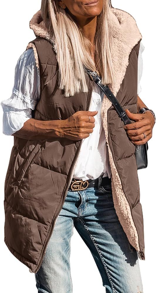 PRETTYGARDEN Womens 2024 Fall Reversible Vests Sleeveless Fleece Jacket Zip Up Hoodie Pockets Lon... | Amazon (US)