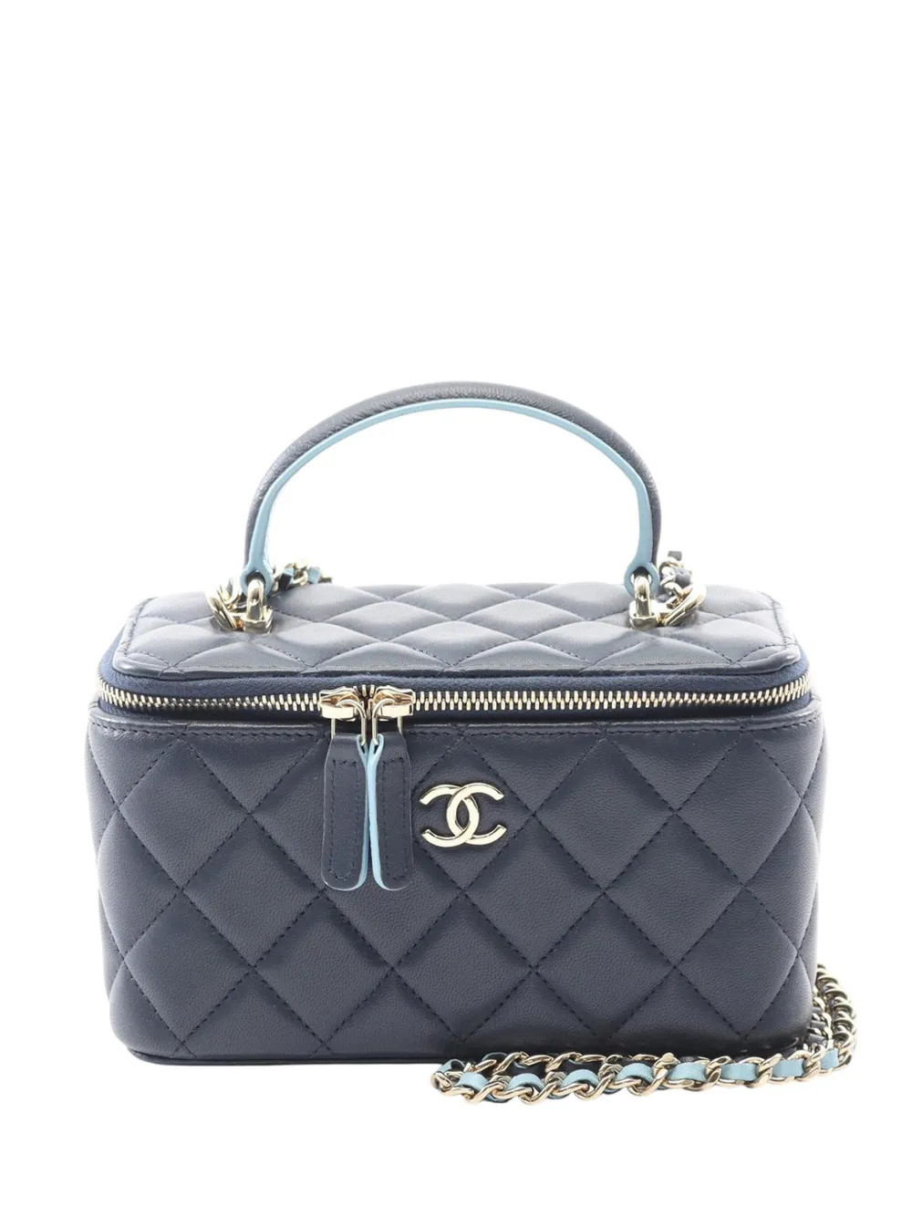 CHANEL Pre-Owned 2021-2025 Small Bicolor Lambskin Top Handle Vanity Case with Chain satchel - Blue | Farfetch Global