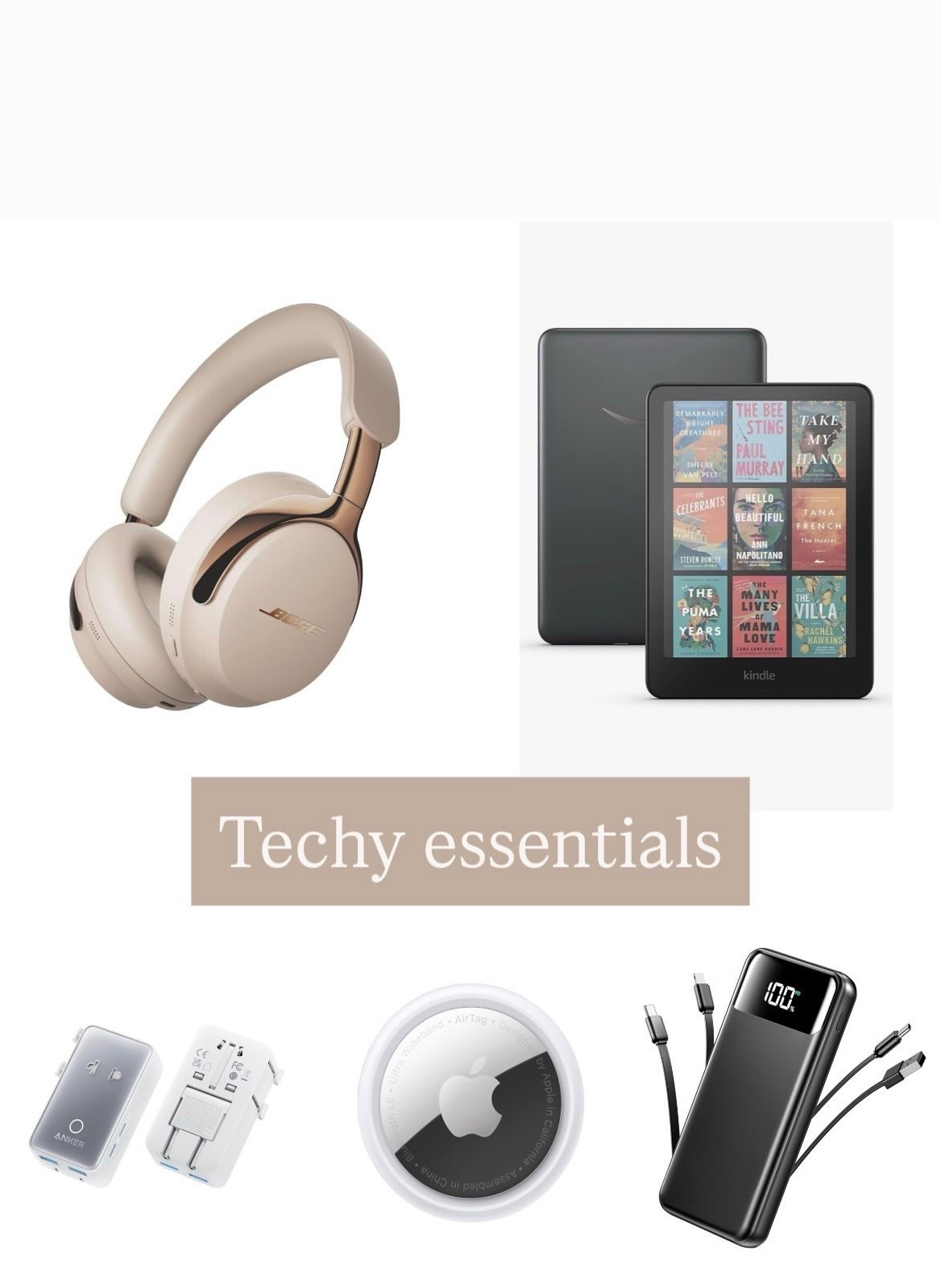 My go to tech essentials for flights and road trips. I am a physical book girl, but packing this kindle is so much better for packing. Don’t forget your travel converters when travel abroad!

#LTKTravel
