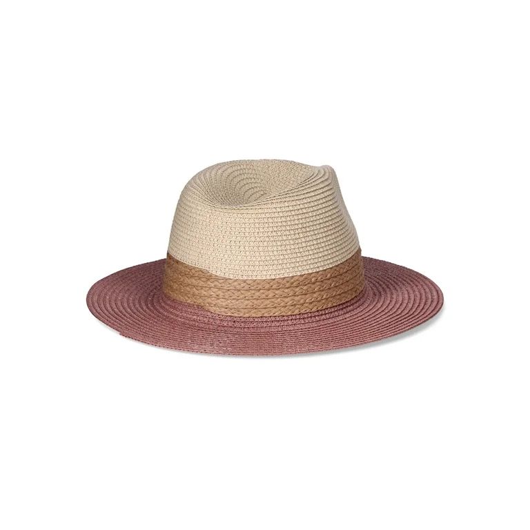 Time and Tru Women's Colorblock Straw Fedora | Walmart (US)