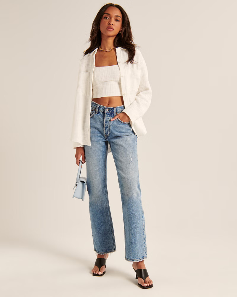 Oversized Tweed Button-Up Shirt | Abercrombie & Fitch (US)