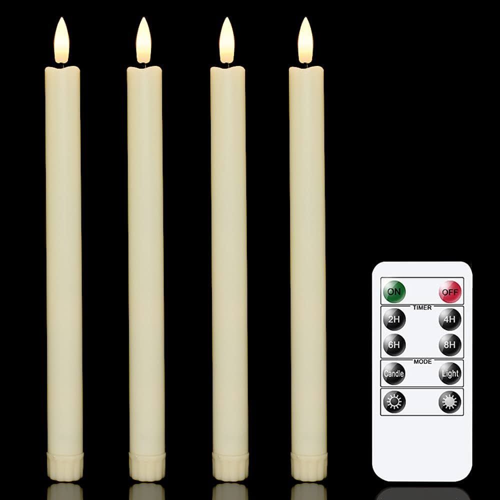 Vtobay Flameless Taper Candles with Remote Timer,Set of 4 Ivory Flickering LED Candlesticks,Batte... | Amazon (US)