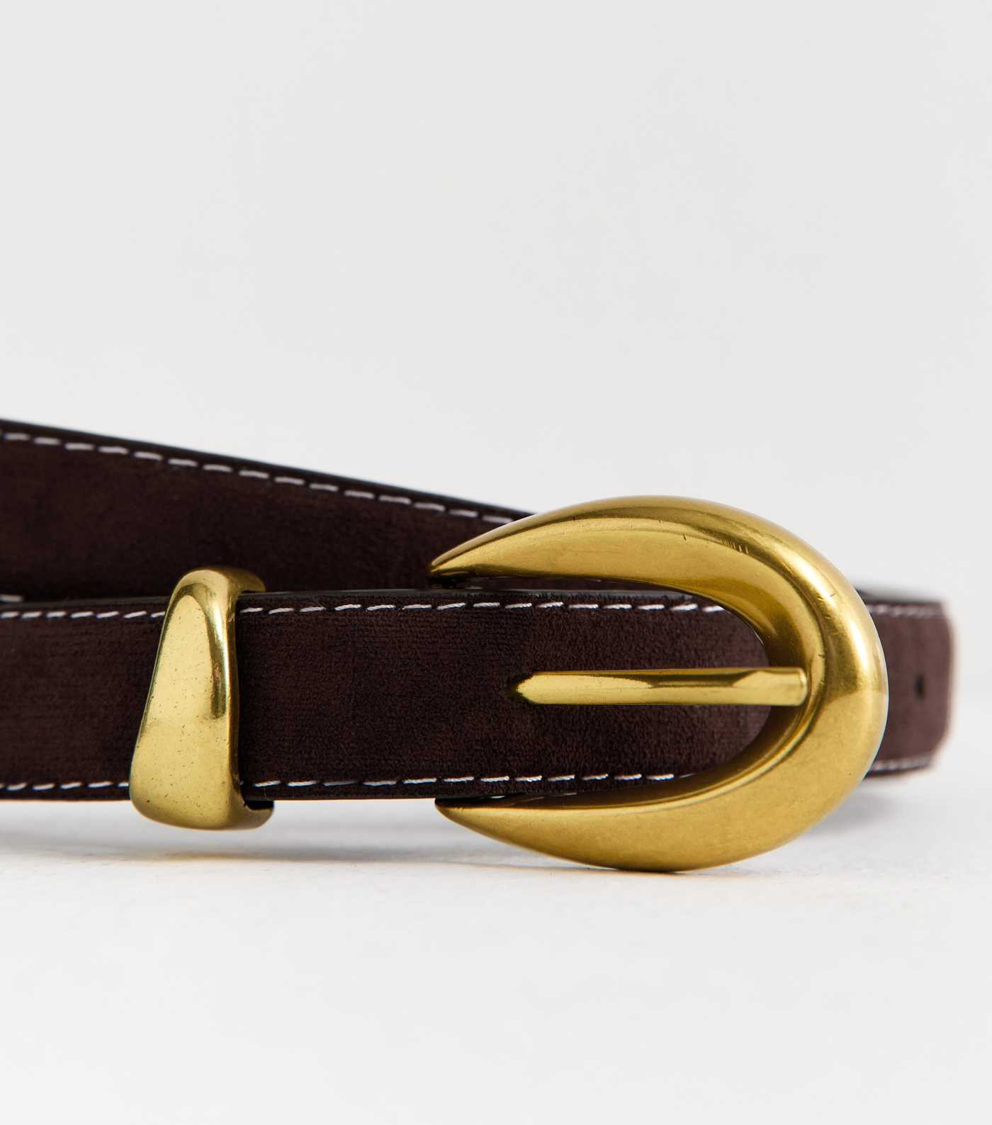 Dark Brown Faux Suede Contrast Stitch Belt | New Look | New Look (UK)