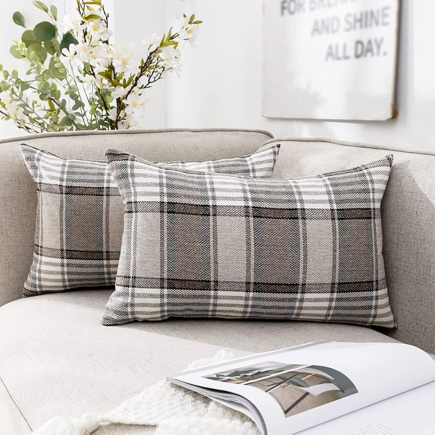 CARRIE HOME Brown Tartan Plaid Lumbar Pillow Cover 12x20 Set of 2 Farmhouse Buffalo Plaid Brown S... | Amazon (US)