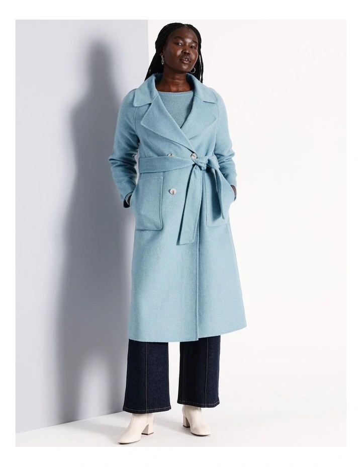 Wool Blend Wrap Felt Coat in Teal | Myer