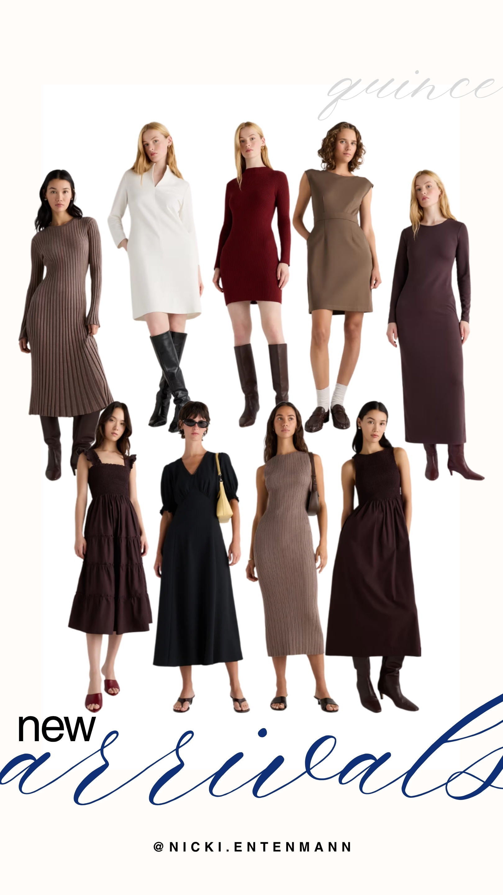 Quince’s new fall arrivals feature an elegant line of knit and poplin dresses in rich seasonal tones like deep burgundy, taupe, espresso, and classic black. The collection showcases ribbed sweater dresses, structured long-sleeve minis, boatneck cuts, and midi silhouettes styled effortlessly with tall knee-high boots and heels. These versatile, high-quality dresses make sophisticated, budget-friendly additions to any autumn preppy-casual capsule.

#quince #quincefinds #fallfashion #falldresses #sweaterdress #preppycasual #everydaystyle #capsulewardrobe 

 #LTKootd #LTKmomlife #LTKSeasonal