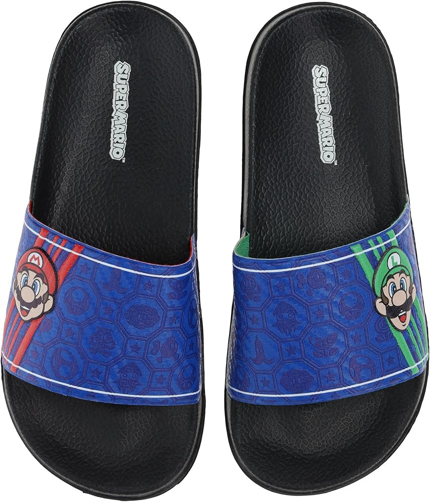 SUPER MARIO Nintendo Sandals, Mario and Luigi Mismatch Slide Sandal, Boys Sizes 12 to 4 | Amazon (US)