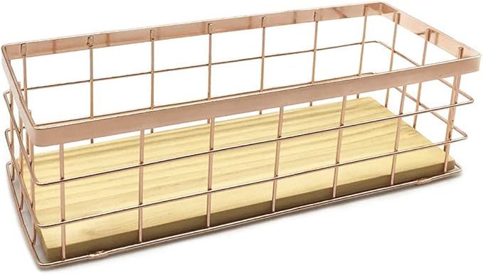 JOYJOO Metal Storage Basket with Wood Base, Decorative Baskets for Home Storage, Wire Basket for ... | Amazon (US)