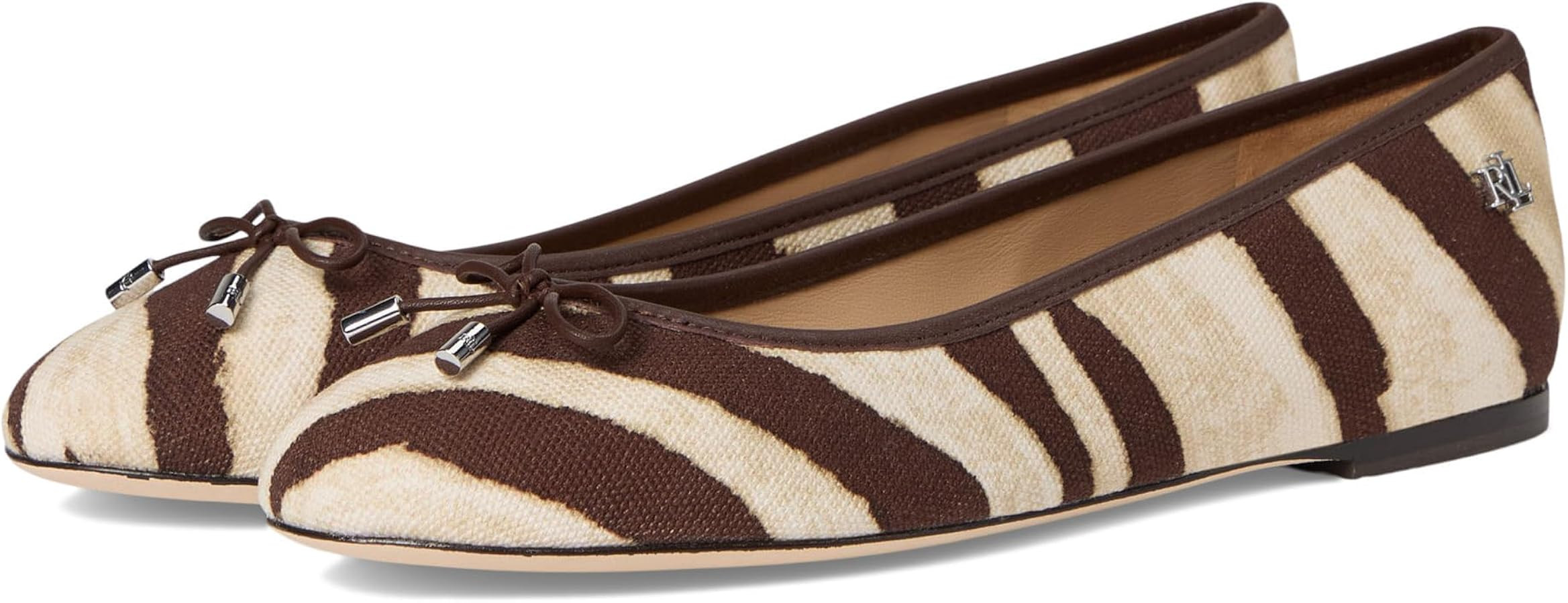 Lauren Ralph Lauren Womens Jayna Zebra-Print Canvas Flats | Amazon (US)