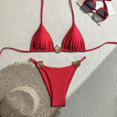 Women's Solid Color Fashionable Sexy Bikini Set Summer | SHEIN