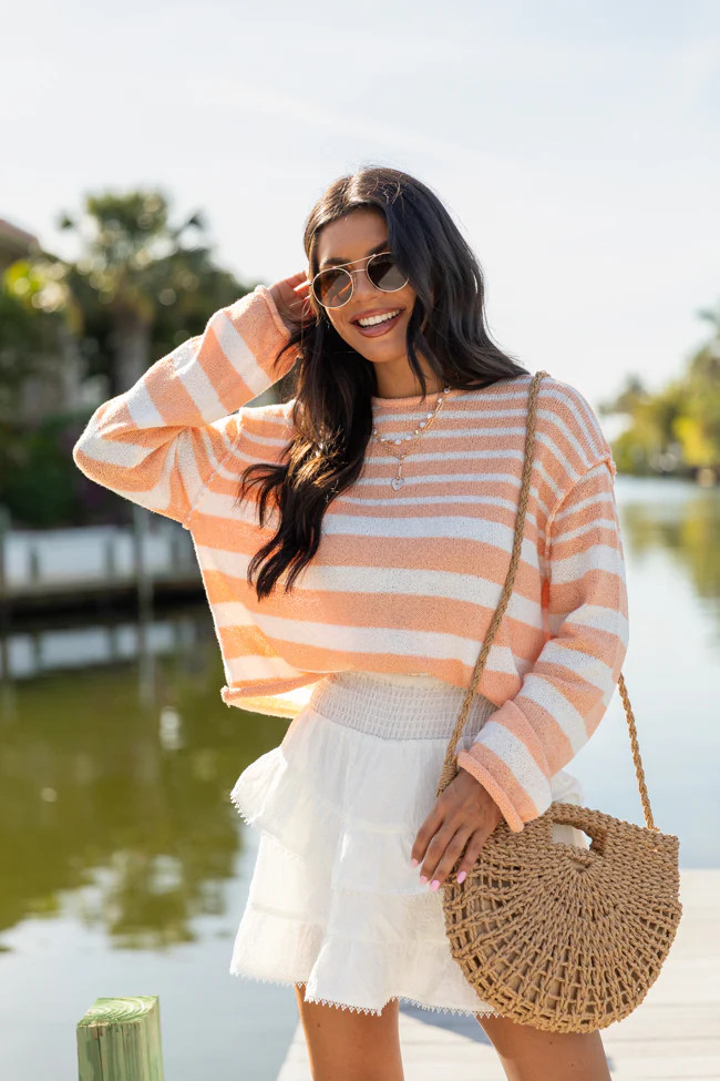 All Decked Out Orange Lightweight Striped Sweater | Pink Lily