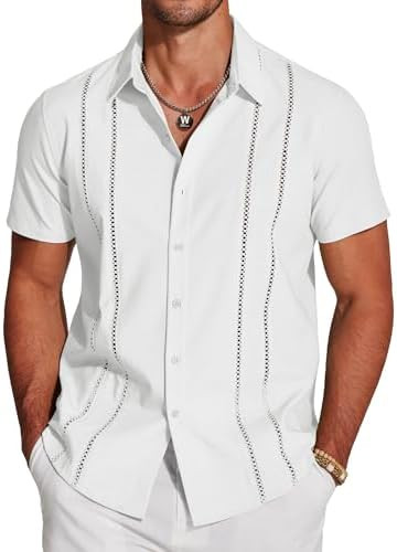 COOFANDY Men's Cuban Guayabera Shirt Short Sleeve Button Down Shirts Casual Summer Beach Linen Sh... | Amazon (US)