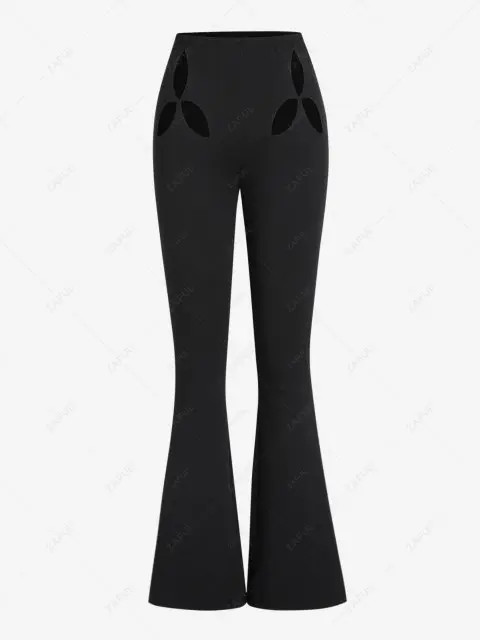 ZAFUL Streetwear Solid Oval Cut Out Flare Pants | ZAFUL (Global)