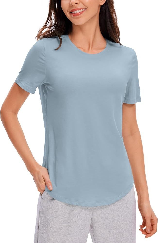 CRZ YOGA Women's Pima Cotton Short Sleeve Workout Shirts Casual Yoga T-Shirt Soft Athletic Top | Amazon (US)