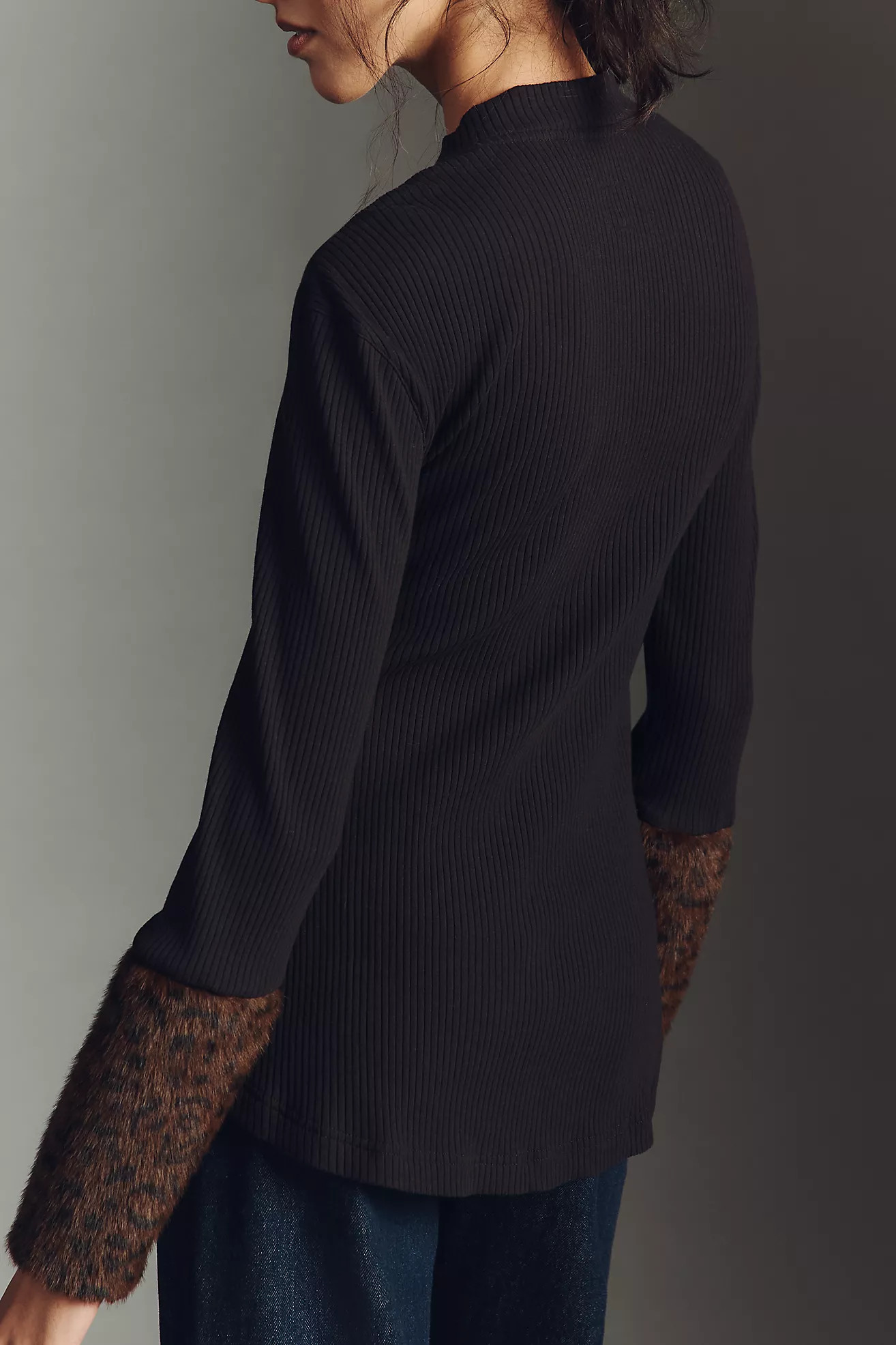 Maeve Faux Fur Cuff Button-Front Knit Top | Anthropologie (US)