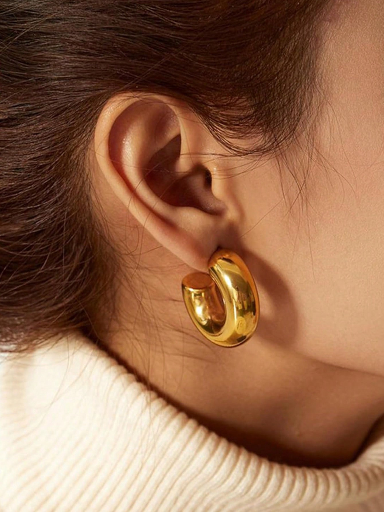 Chunky Gold Hoops Earrings for Women Dainty Open Hoops Earrings for Women Hypoallergenic Trendy H... | SHEIN