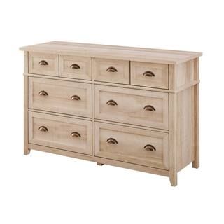 Welwick Designs 52 in W. 6 Drawer White Oak Dresser with Faux Double Drawers HD9155 - The Home De... | The Home Depot