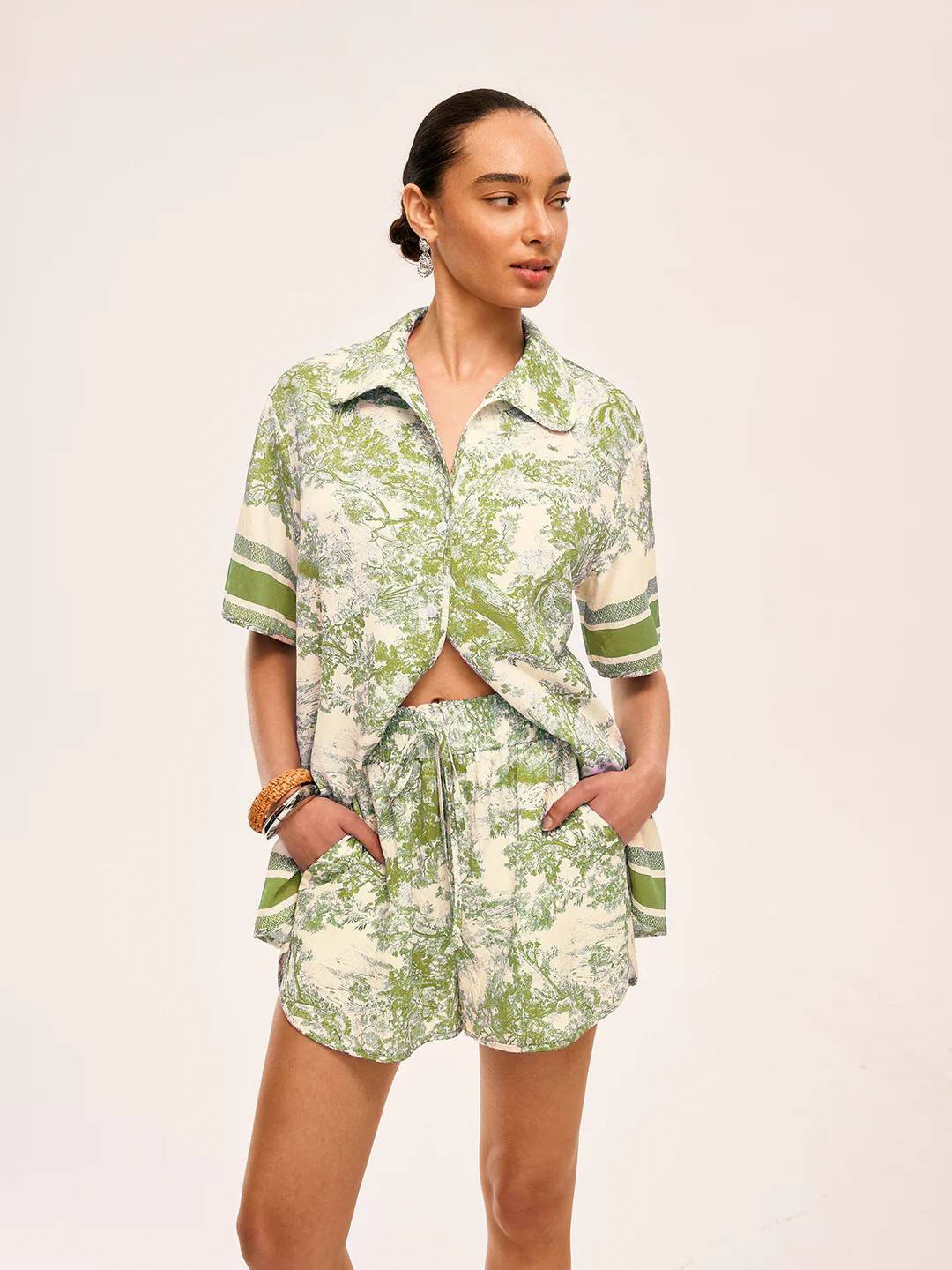 Printed Contrast Trim Shorts Sets | Commense