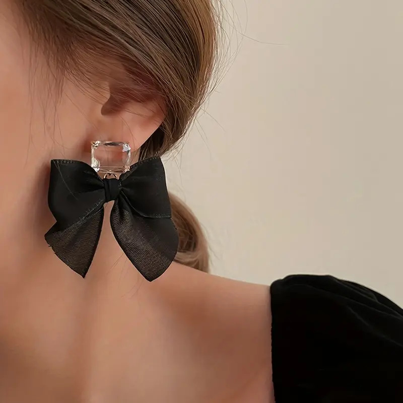 Bow Knot Ladies Fashion Stud Earrings Black Sexy Zircon - Temu | Temu Affiliate Program