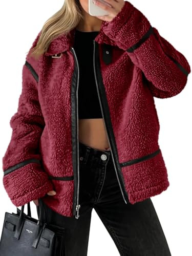Tankaneo Womens Faux Fur Jackets Winter Trendy Sherpa Moto Leather Patchwork Zip Up Coat | Amazon (US)