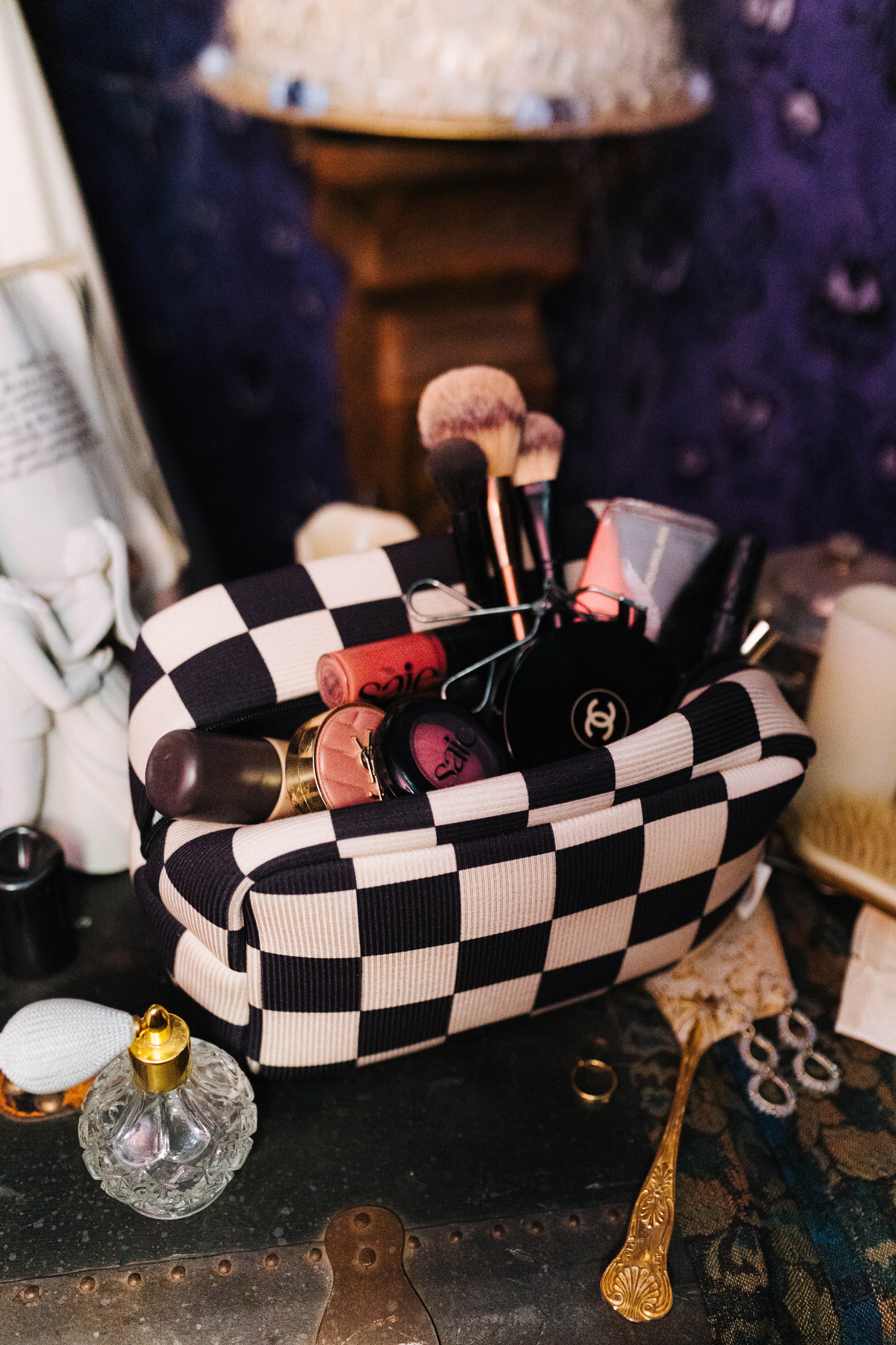 Sand & Black Check Cosmetic Bag | Staykation