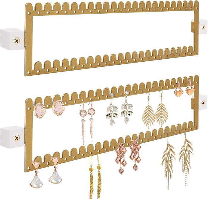 2 Tier Earring Holder Organizer Wall Mounted,2PCS Metal Earring Display Storage with 96 Holes and... | Amazon (US)