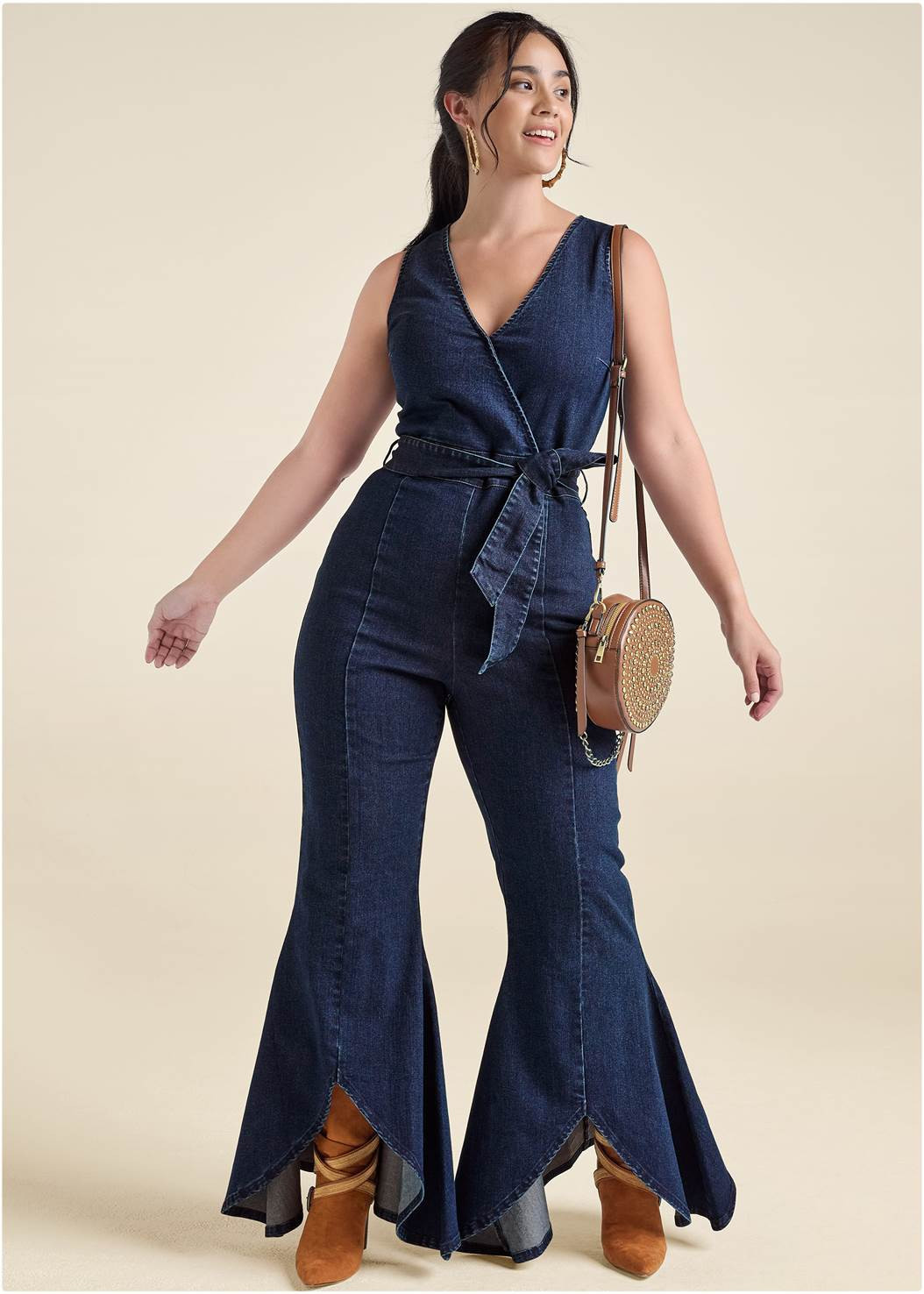 Plus Size Flared Denim Jumpsuit | VENUS