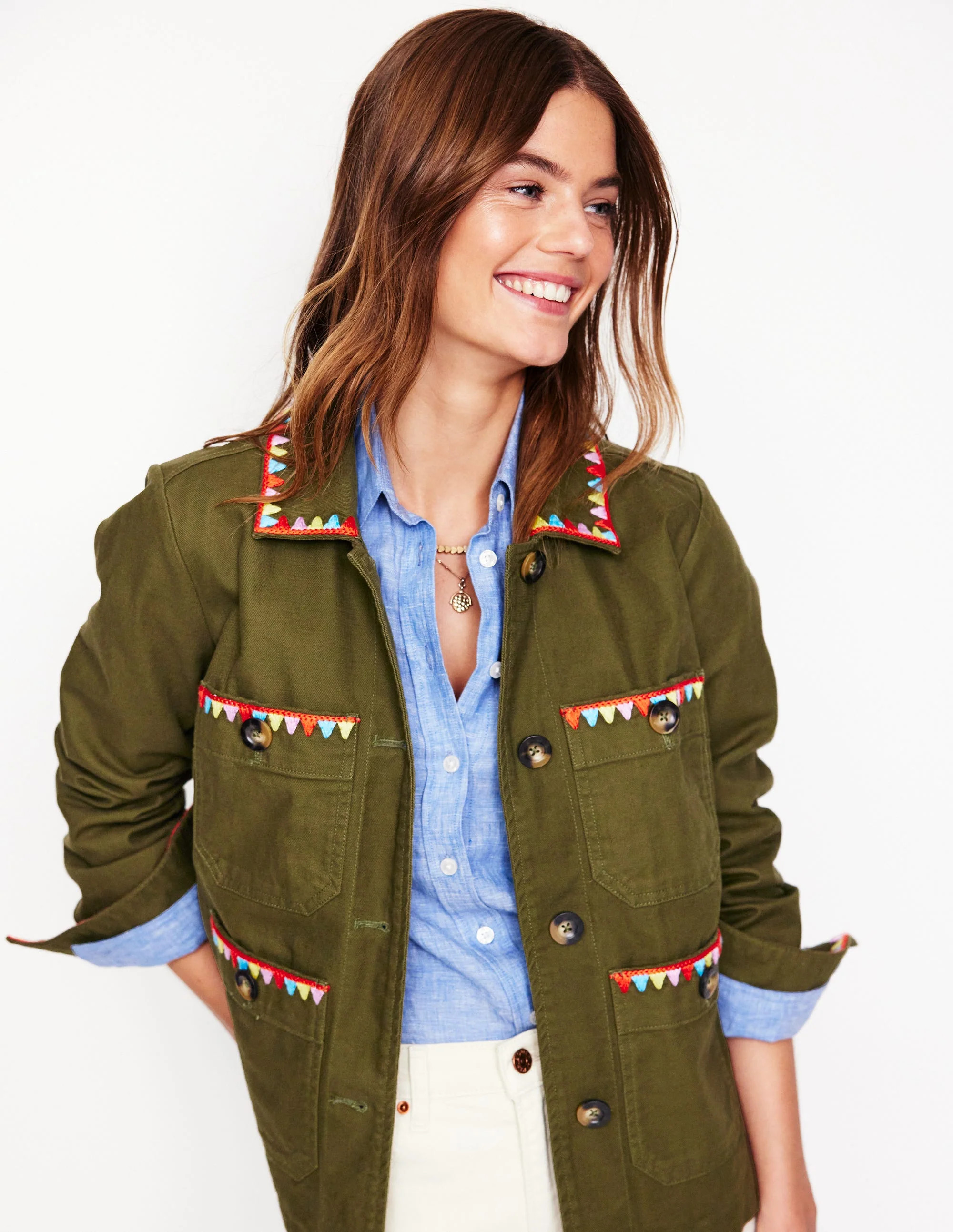 Embroidered Utility Jacket-Woodland Green | Boden (US)