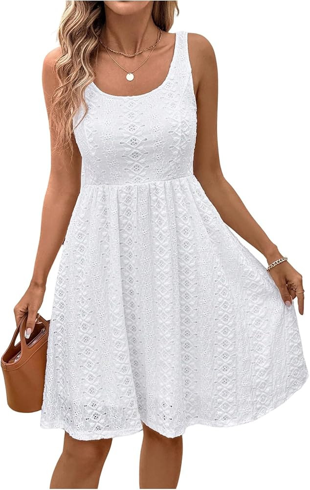 Floerns Women's Summer Short Dress Sleeveless Square Neck Eyelet Embroidery Beach A Line Dresses | Amazon (US)