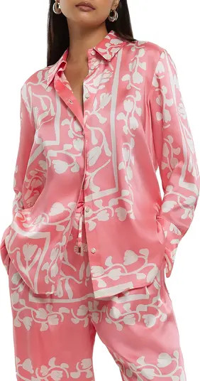 Oversize Vine Print Satin Shirt | Nordstrom