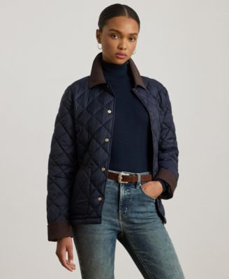 Women's Corduroy-Collar Diamond Quilted Jacket | Macy's