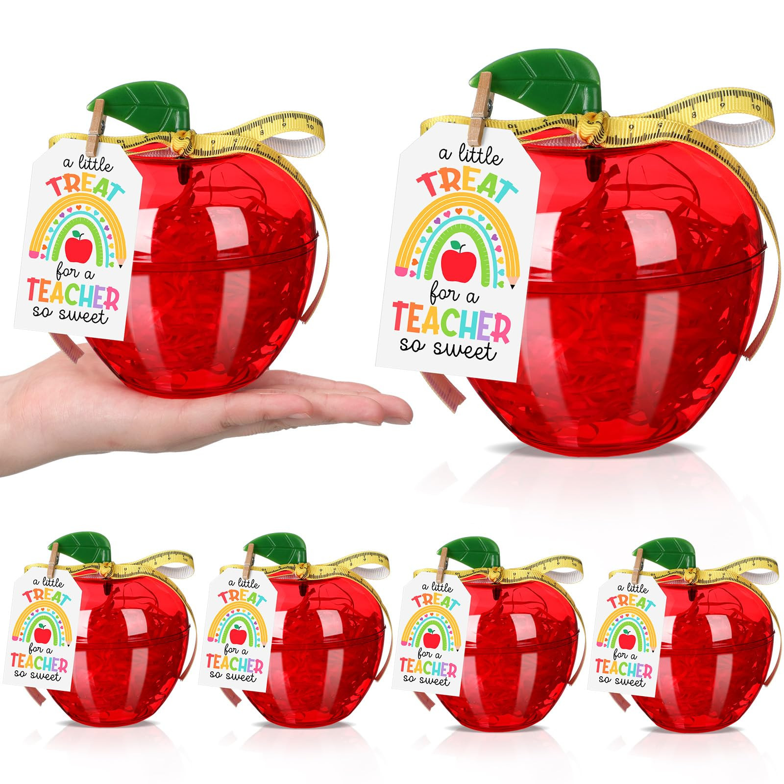 Mimorou 6 Sets Teacher Appreciation Gifts Plastic Apple Containers Red Apple Shaped Candy Jar wit... | Amazon (US)