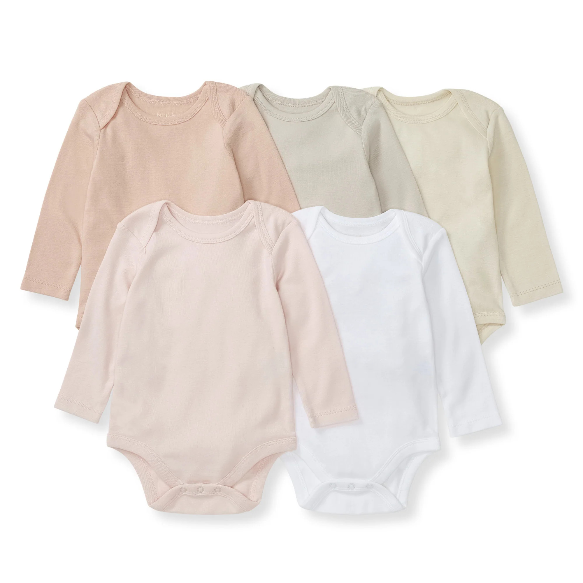 Solid Organic Cotton Long Sleeve Baby Bodysuits 5 Pack - Pink Sand | Burts Bees Baby