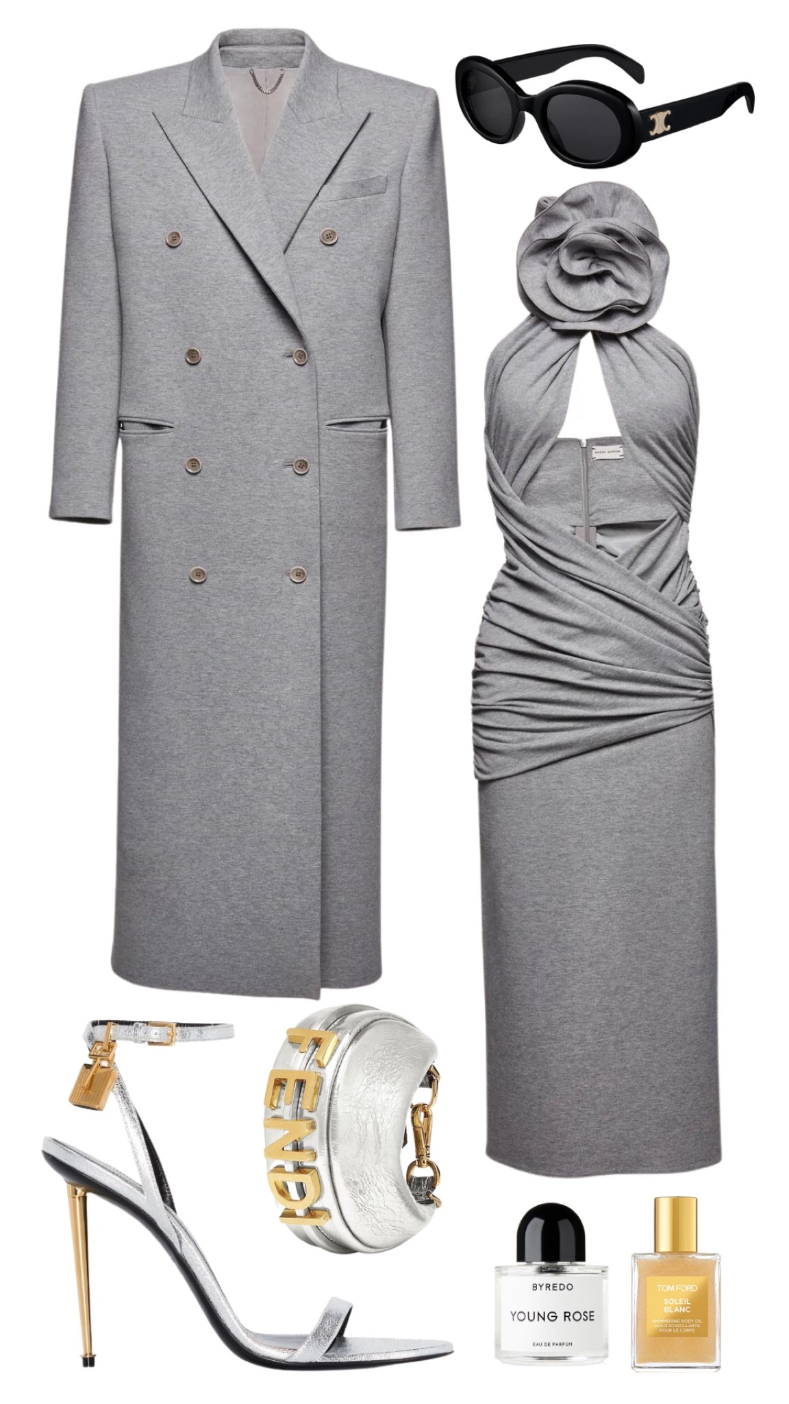 magda butrym coat and dress (exact dress can be bought at magda butrym.com)
tom ford padlock heels 
fendi fendigraphy nano bag (fendi.com)
celine sunglasses 
tom ford soleil blanc shimmering body oil
byredo young rose perfume 

#LTKfit #LTKitbag #LTKstyletip
