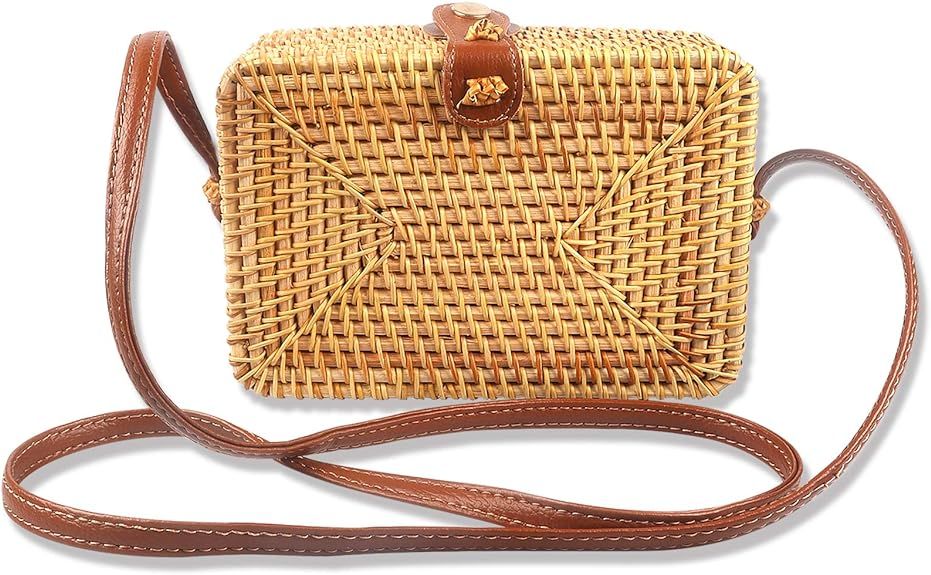 Crossbody Bags for Women,100% Natural Handmade Rattan Bag DODOPEN Straw Bags Satchel Shoulder Lea... | Amazon (US)
